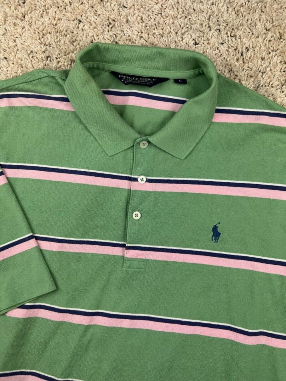 Polo Golf Ralph Lauren Pink Green White Blue Striped Short Sleeve Shirt Large